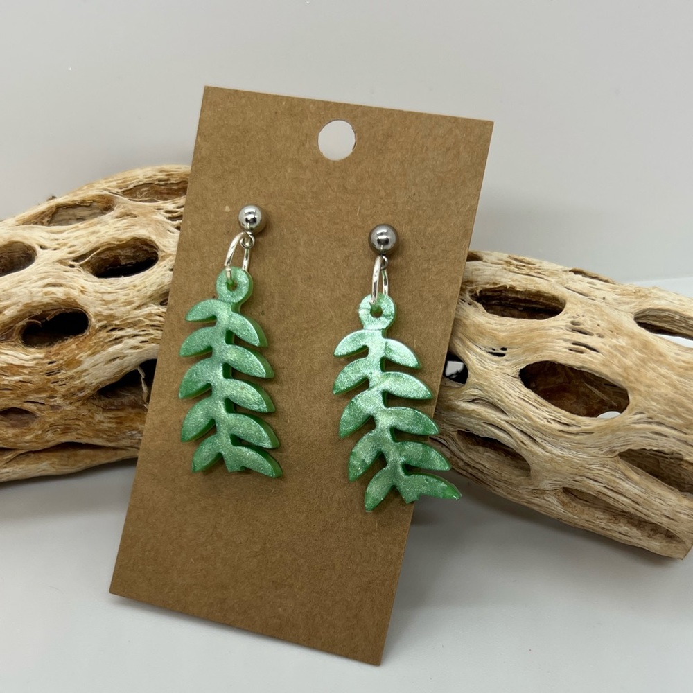 Green vine resin earrings